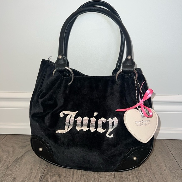 Juicy Couture Handbags - Juicy Couture Black Velvet Shoulder Bag with Heart Charm